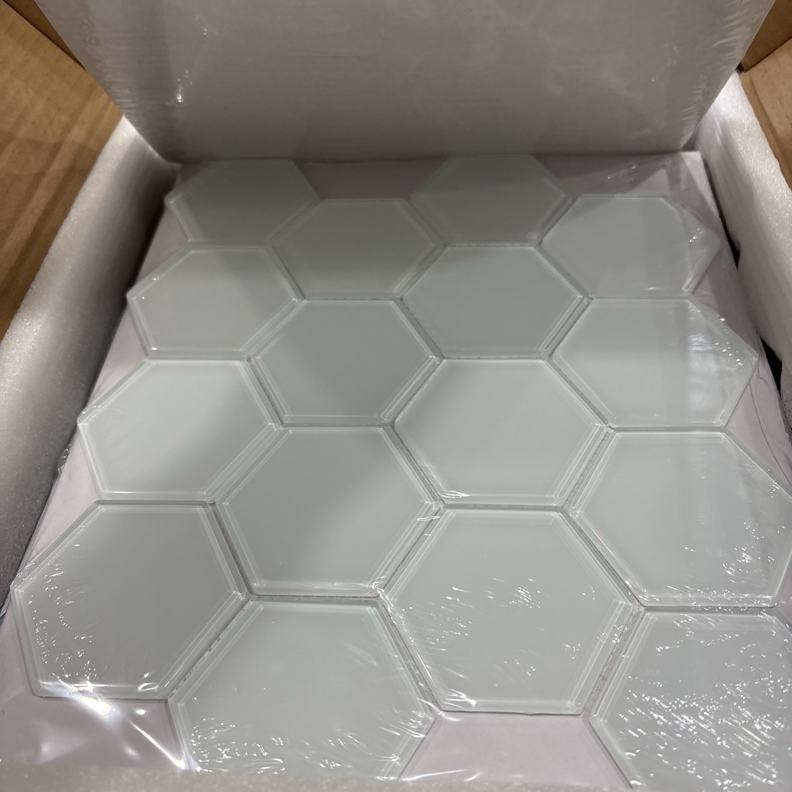 5 Sheets White Hexagon Glass MosaicTiles,12″ x 10″ Backsplash Tile