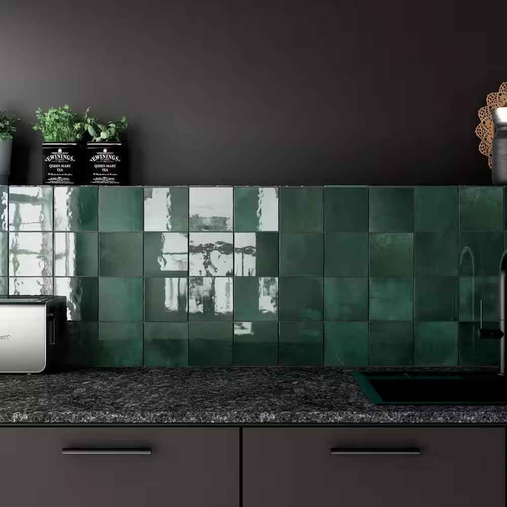 Cloe Subway Glossy Green 5 In. X 5 In. Handmade-Look Ceramic Wall Tile (10.83 Sq