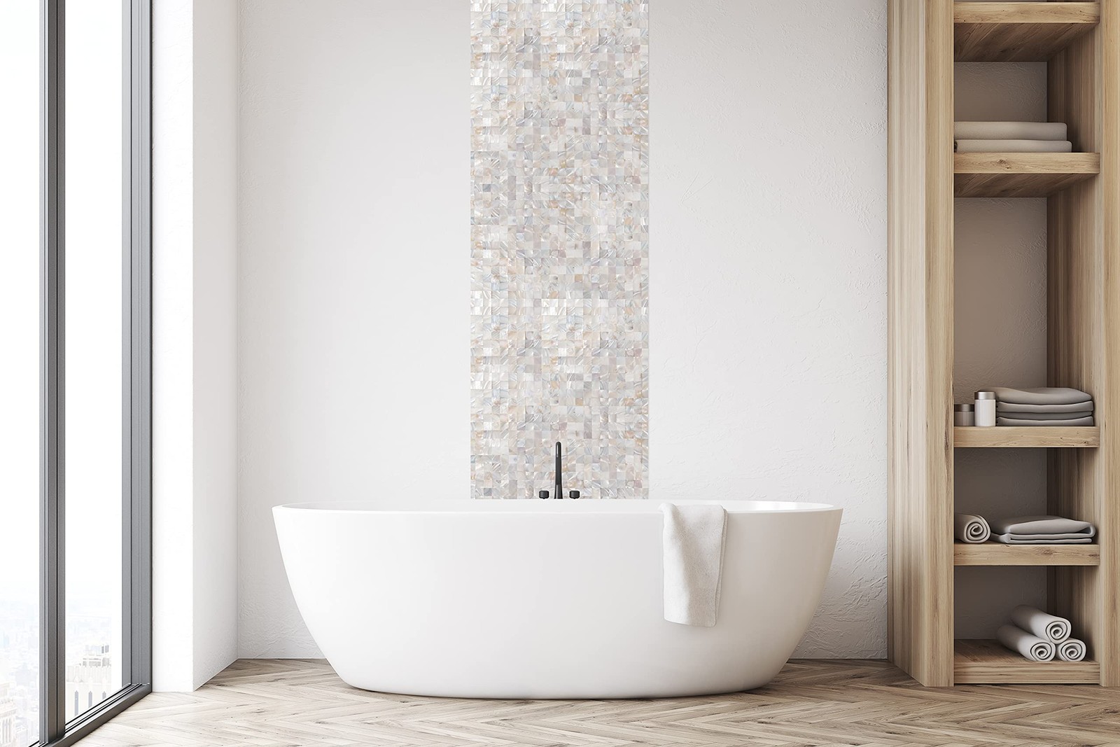 Peel Stick Mother of Pearl Shell Backsplash Tiles, 10 Sheets Natural