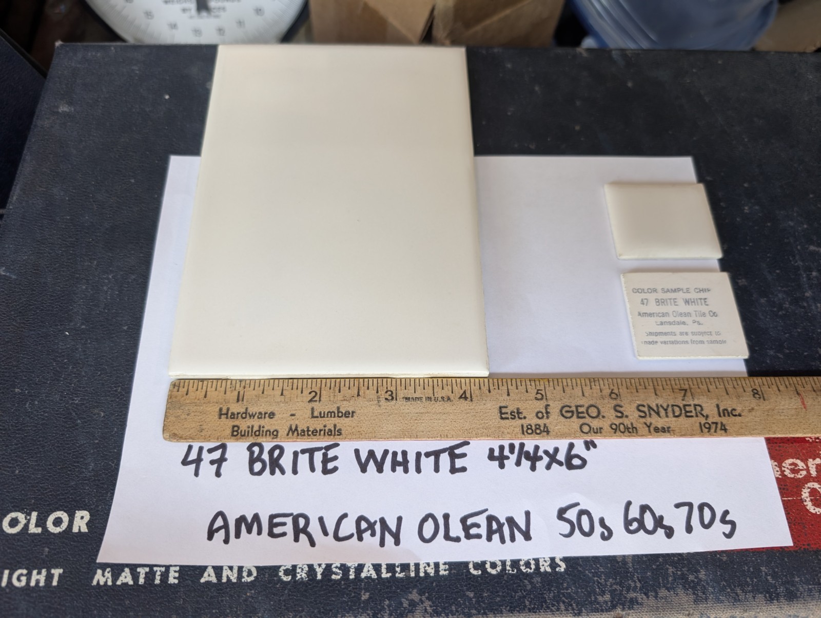 2 pcs American Olean Ceramic Tile Gloss Brite White #47 4-1/4×6″ 1950s 1960s 70s