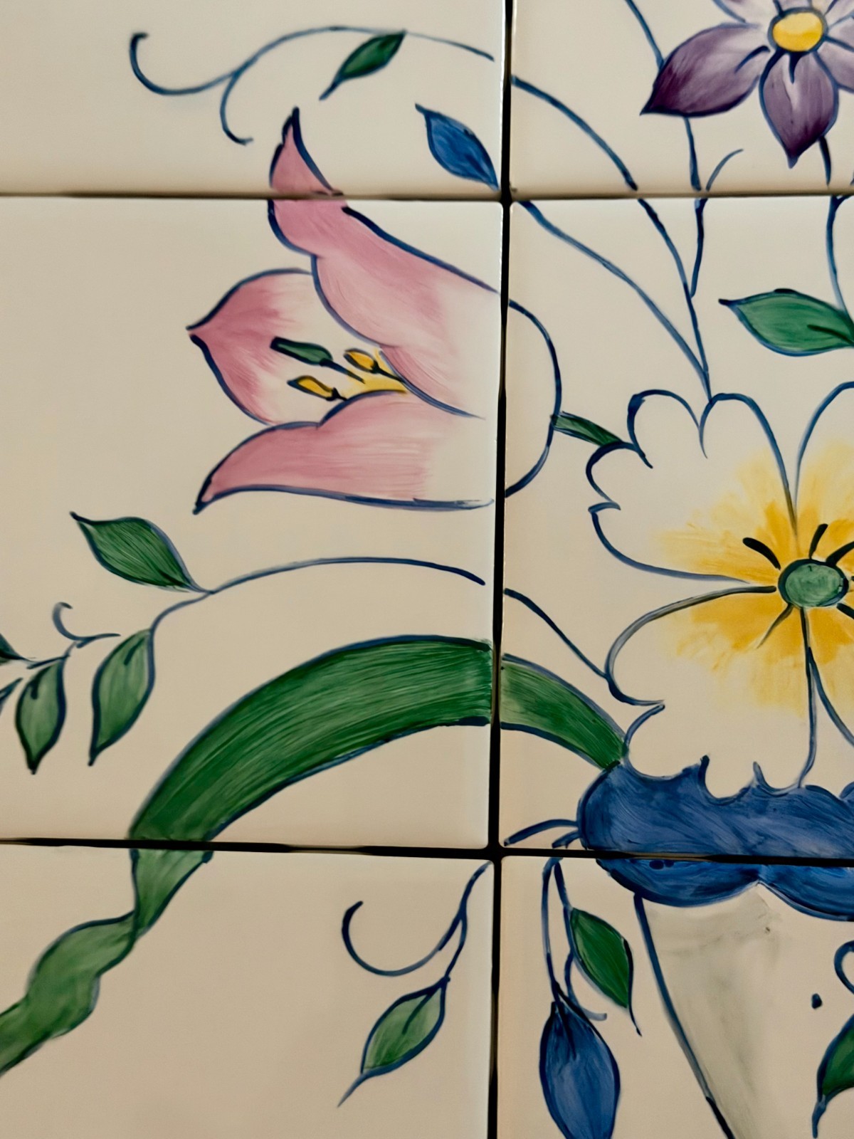 Hand Painted French Country Floral Tile Mural 15 Pc Judy Alford Signed 21×13