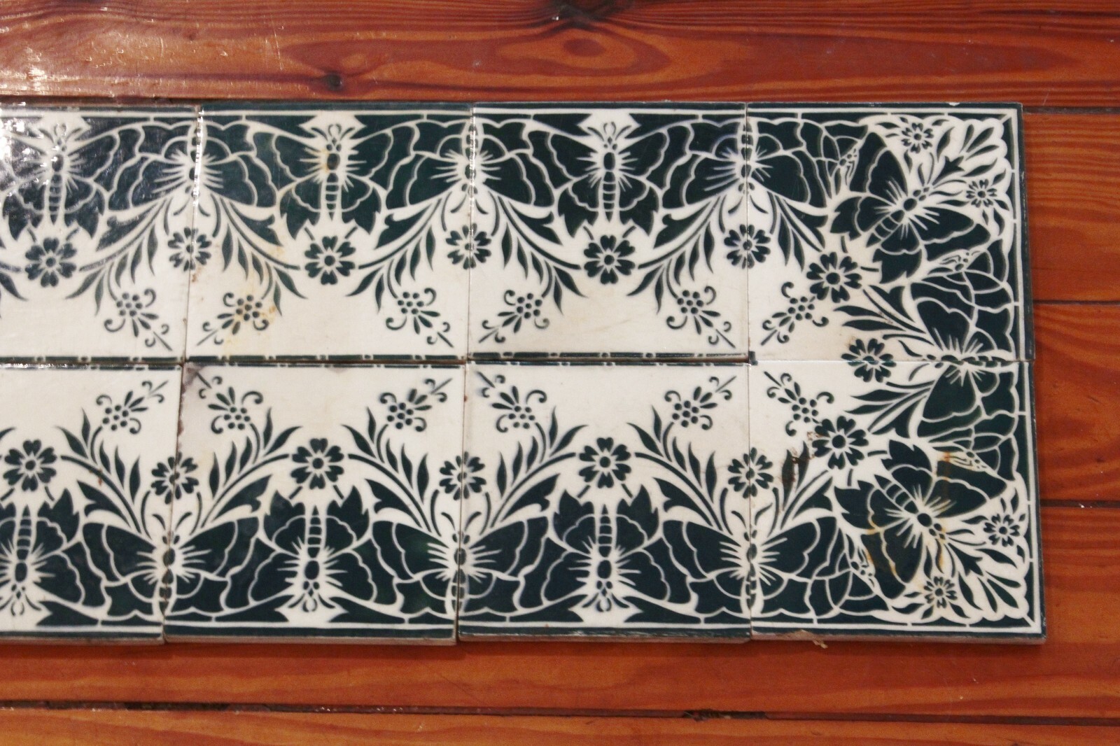Antique Saint Armand Nord & Hamage Art Nouveau Butterfly Tile Fireplace Frame