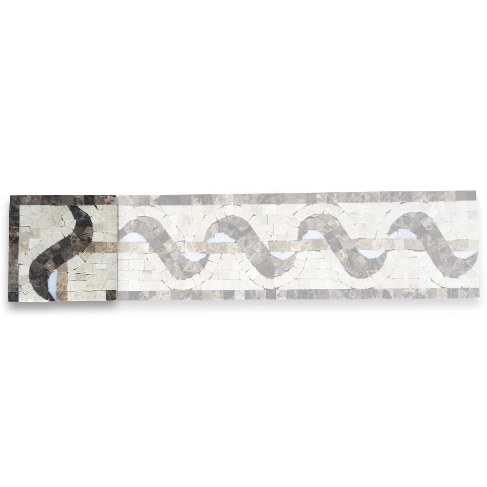 B0024CP Marble Mosaic Border Decorative Tile Melody Emperador 4×4 Polished