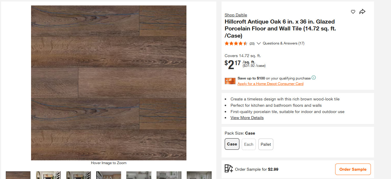 Pallet Sale – Hillcroft Antique Oak 6 in. x 36 in. Glazed Porcelain Tile 240 pcs