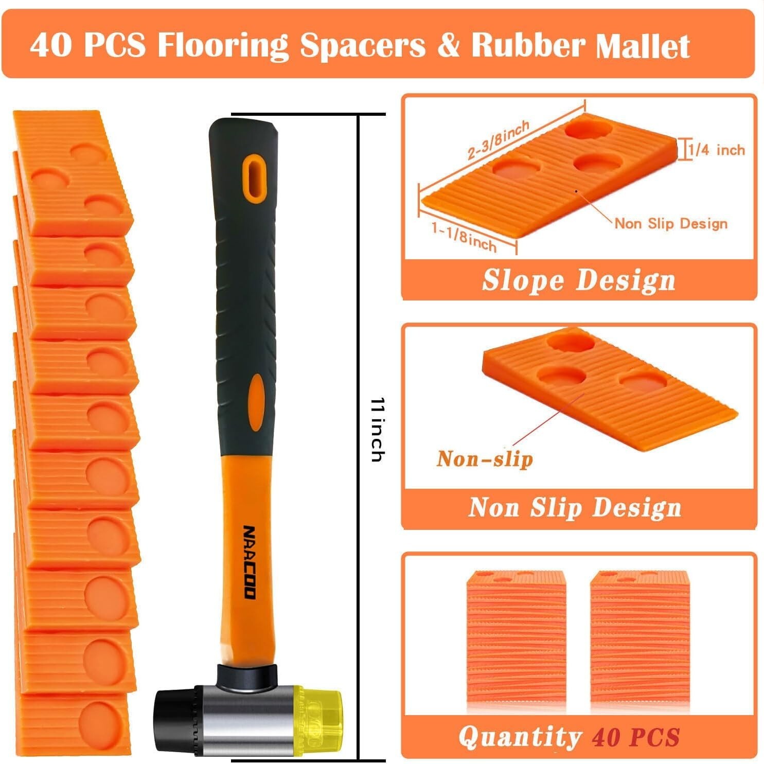Laminate Flooring Tools Kit,Tapping Block,Pull Bar, Mallet,40pc Flooring Spacers