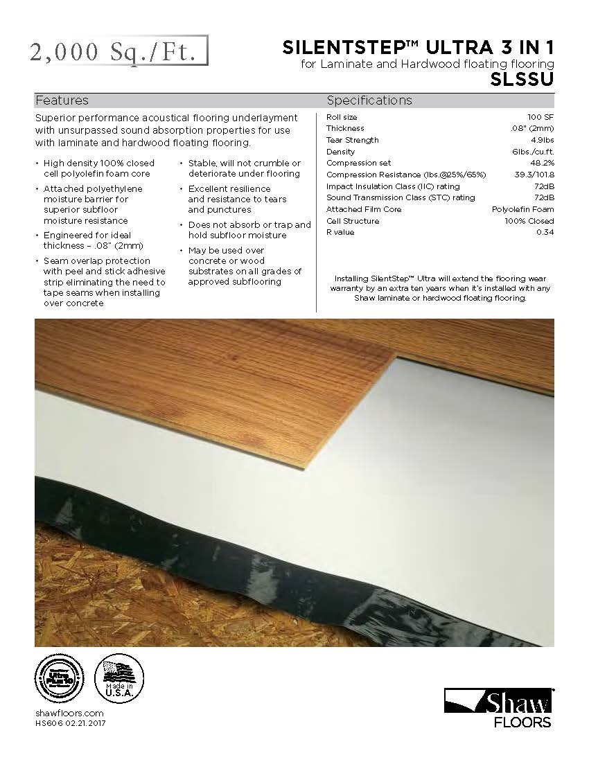 Hardwood flooring underlayment, Shaw SilentStep, NEW 100 Sq. Ft roll 20 rolls