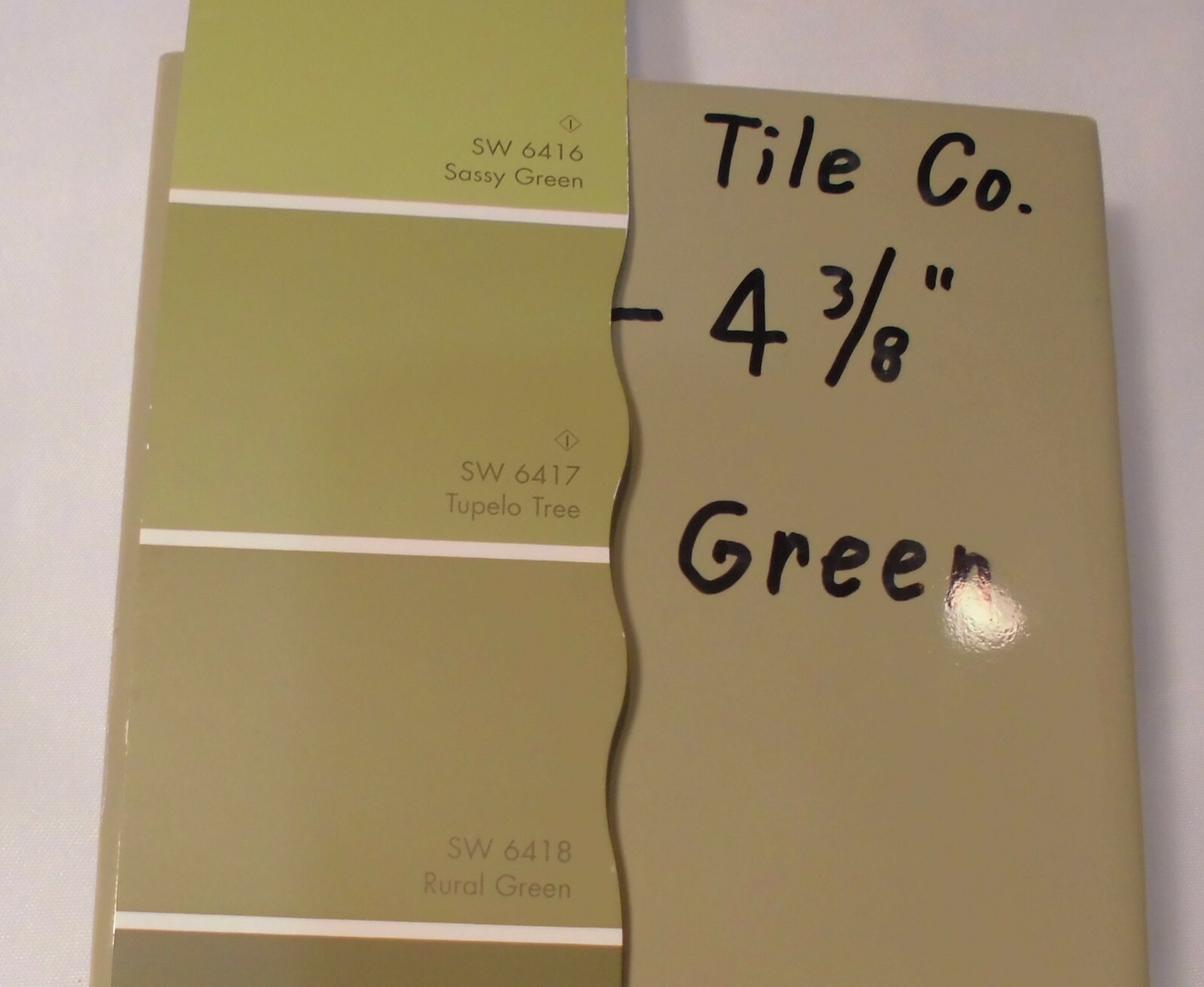 1 pc. *Avocado-Olive-Green* Glossy Ceramic Tile; Wenczel Co. 4-5/16″- 4-3/8″