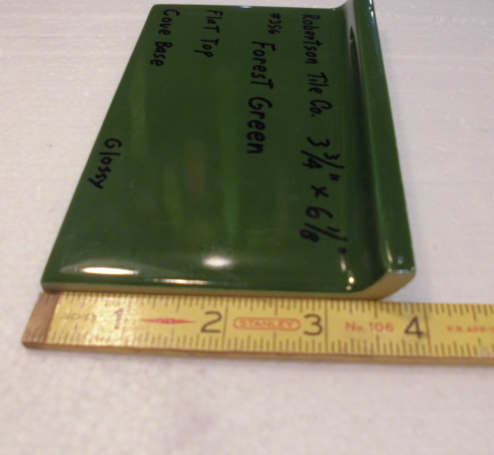 1 pc. Forest Green 4” X 6” Ceramic Cove Base Tile by Robertson Co. Stack-on-Top