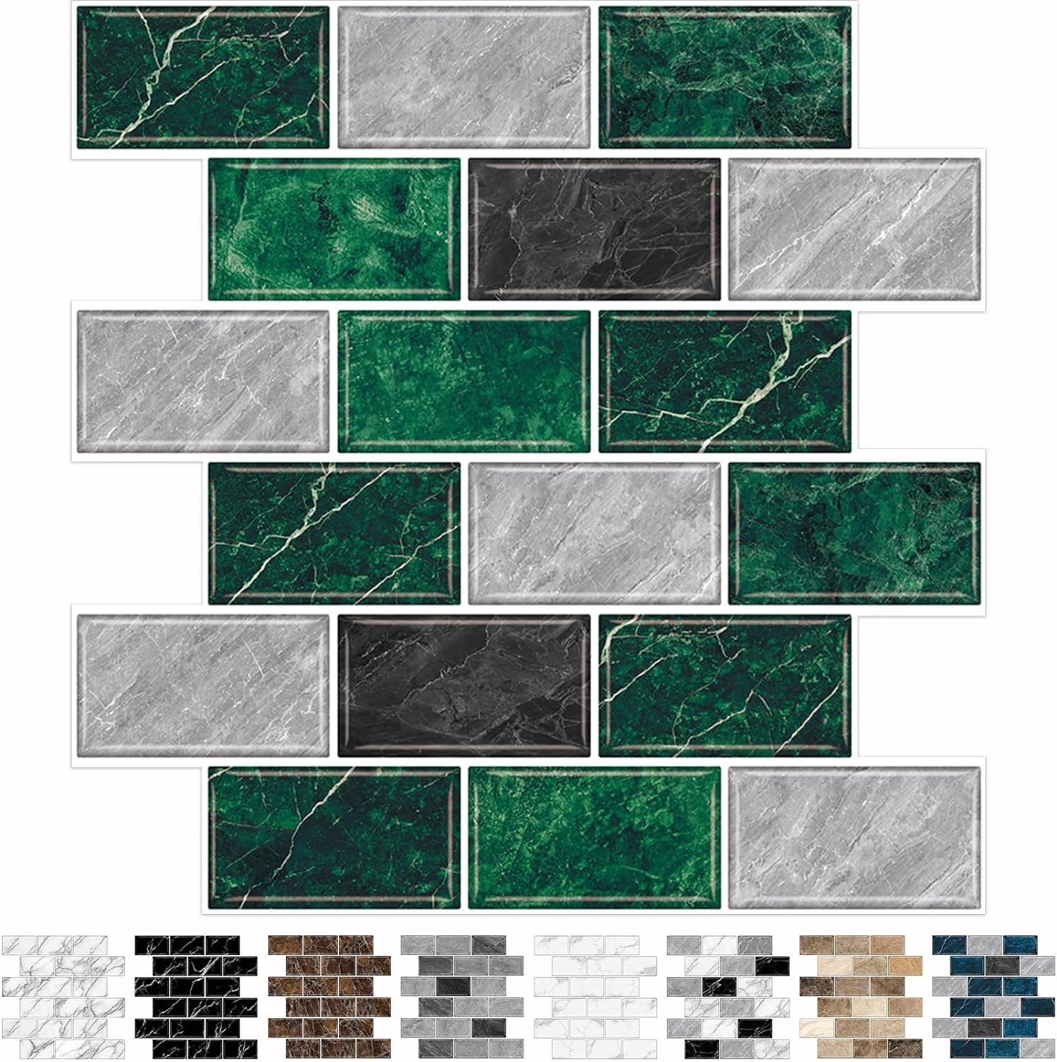 Stylish 10-Sheet Green Marble Backsplash Tiles – Easy DIY for Kitchen & Bath