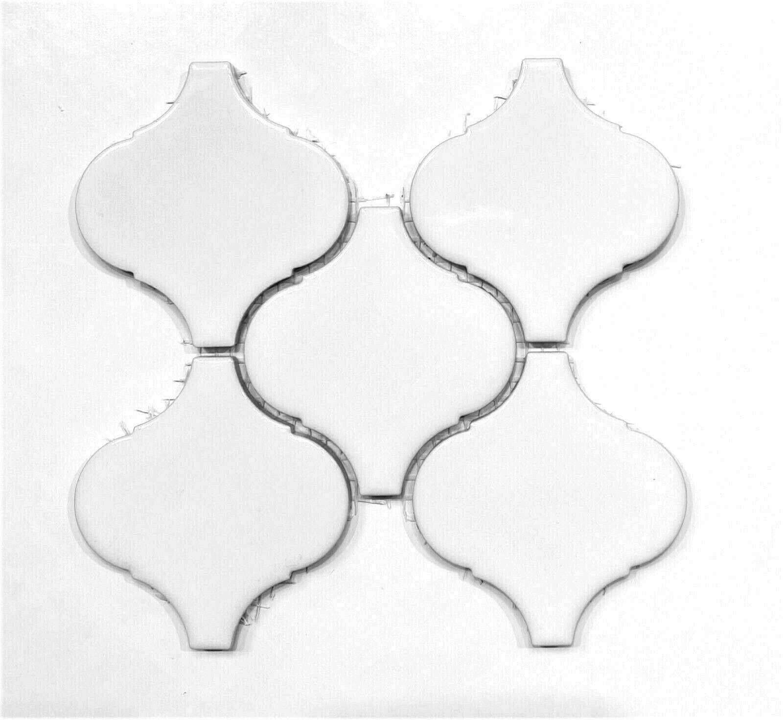 White Glossy Lantern Arabesque Porcelain Mosaic Tile Wall (SAMPLE SWATCH)