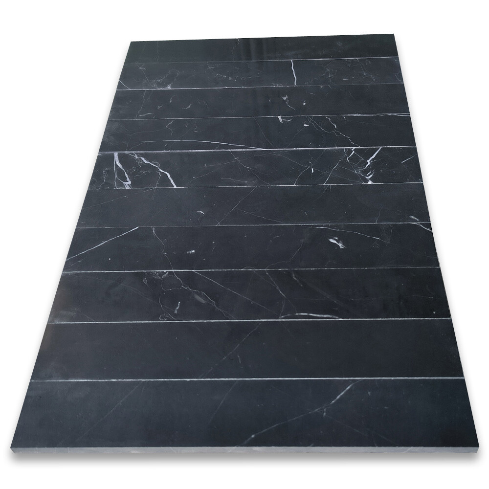N58H Nero Marquina Black Marble 2×12 Tile Honed