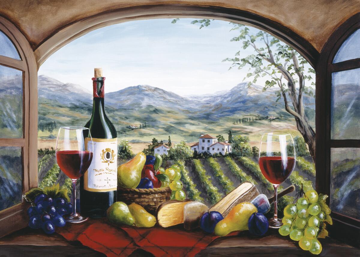 Ceramic Tile Mural Kitchen Backsplash – Rich Harvest in Reds-Wine Landscape Art
