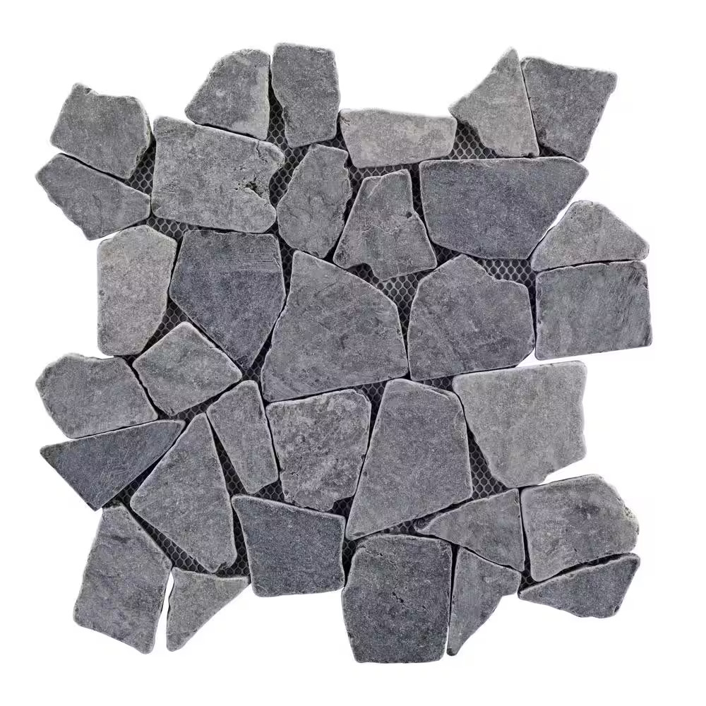Full Eclectic 18 In. X 18 In. Stone Grey Marble Tumbled Wall and Floor Tile (10.