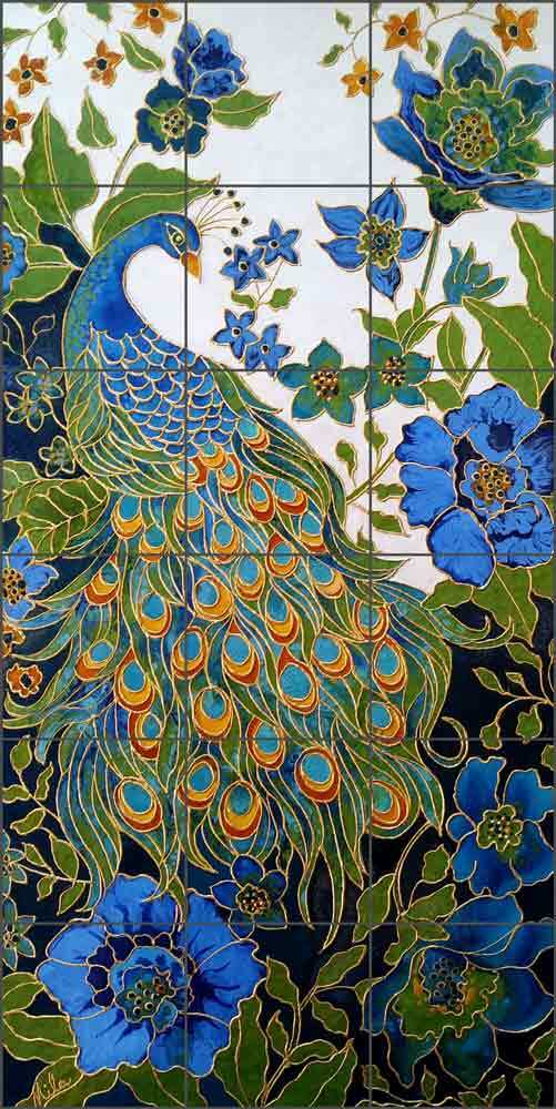 Peacock Tile Backsplash Micheline Hadjis Bird Art Ceramic Mural MHA039