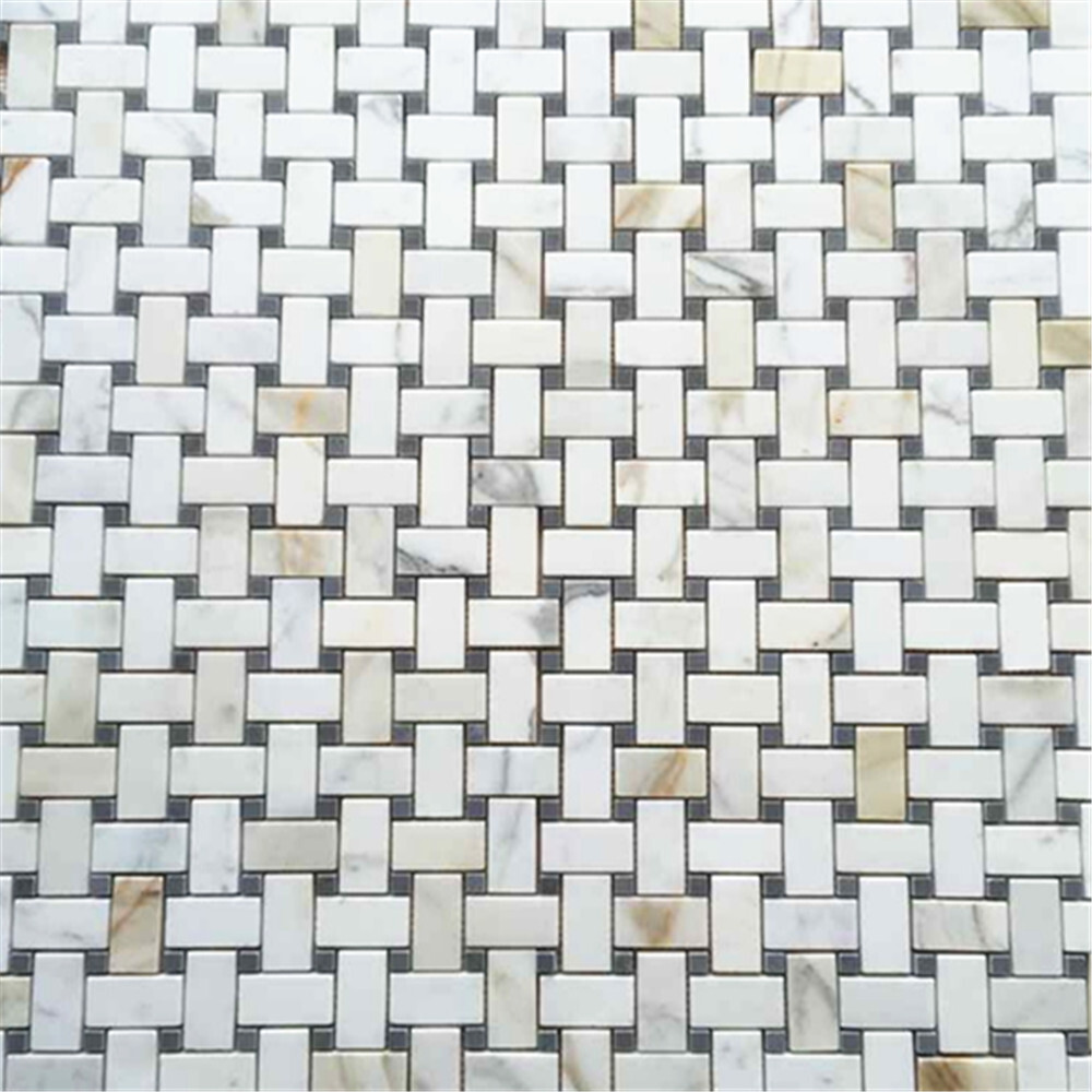 G651XH Calacatta Gold Calcutta Marble 1×2 Basketweave Mosaic Tile Honed