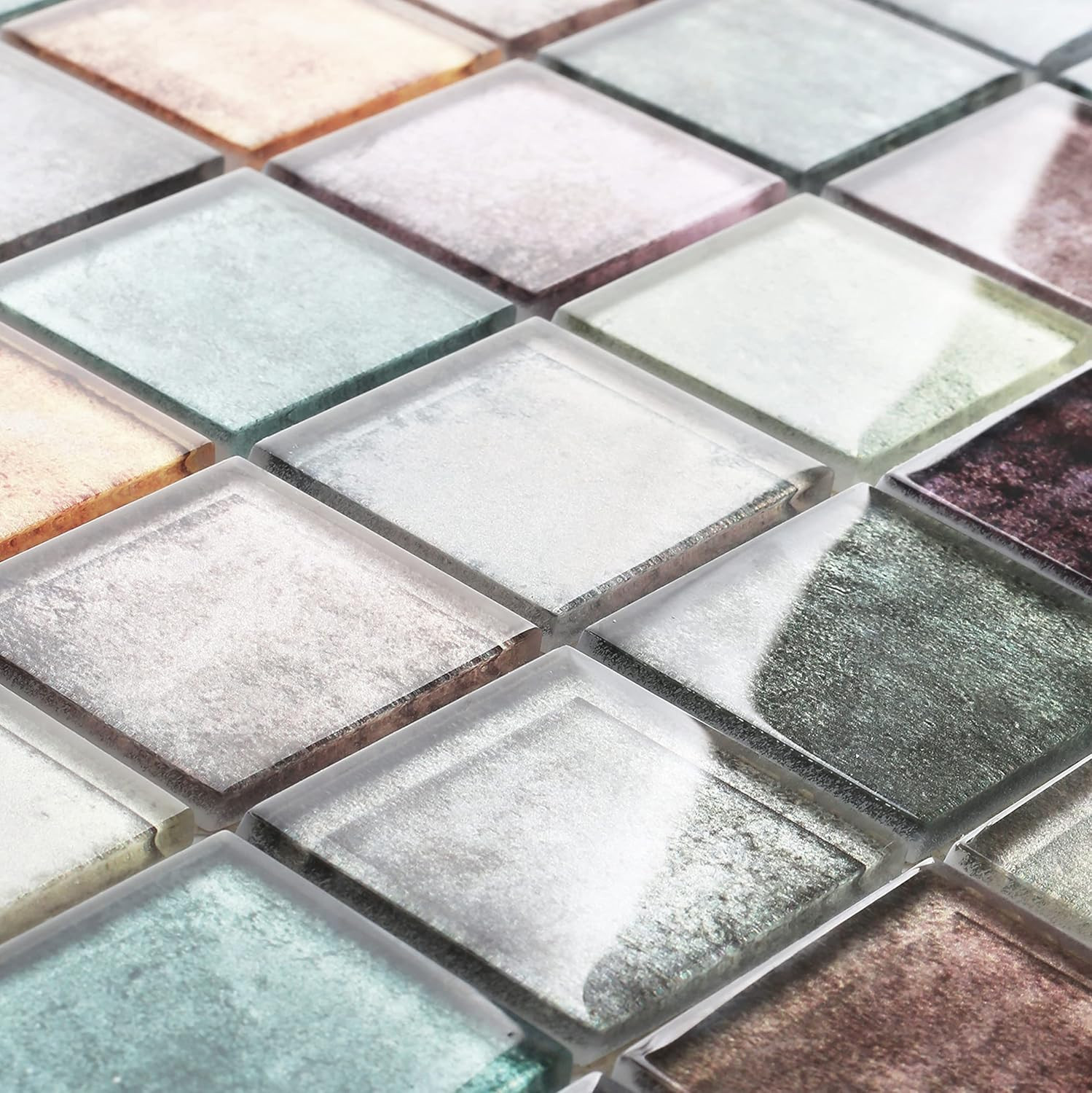 Antique 2” X 2” Glass Squared Tile Glazed Red Grey Grid Mosaic Wall Backsplash