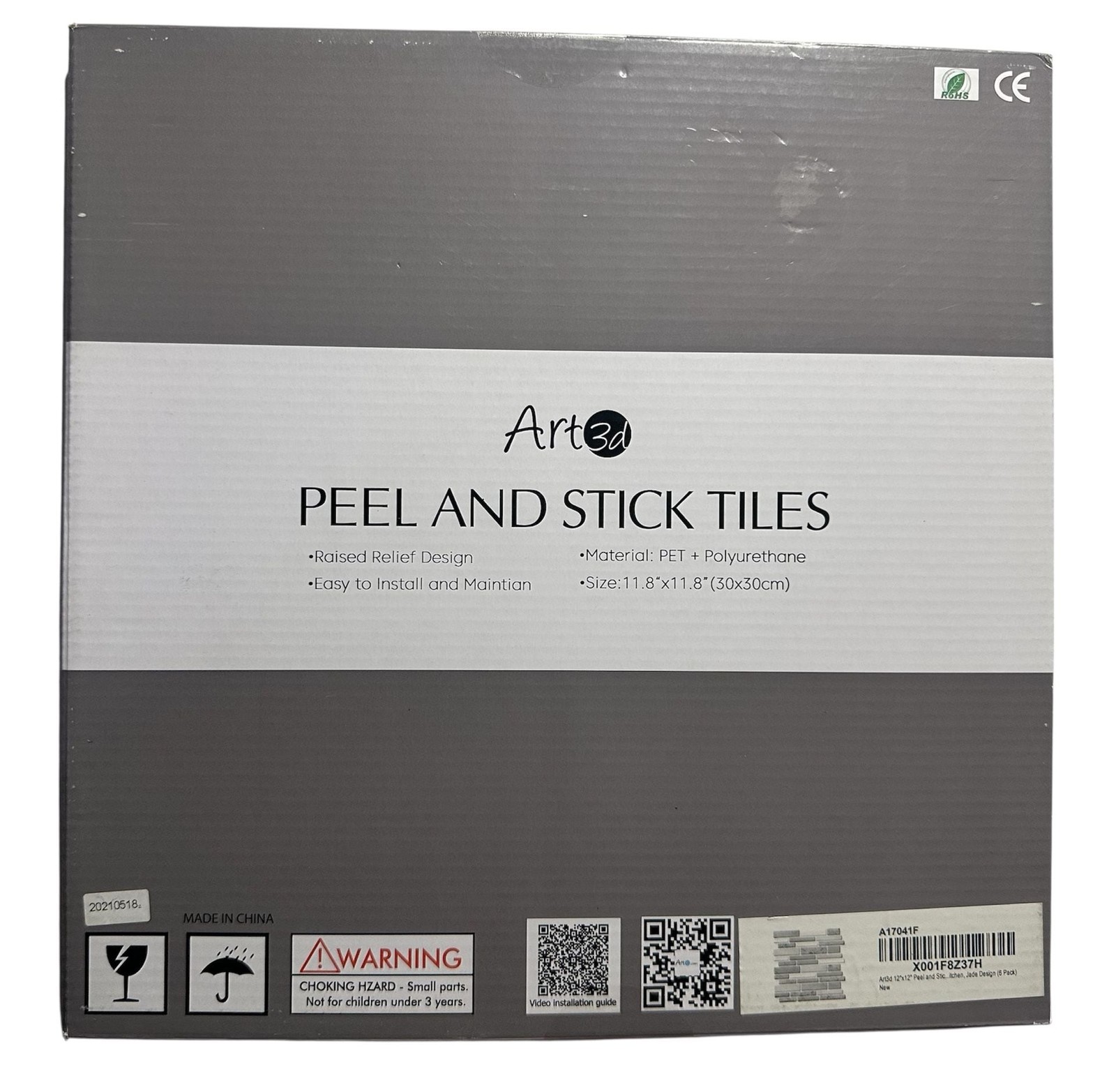 Art3d 6-Pack 12″x12″ Peel and Stick Backsplash Tiles, Jade Design