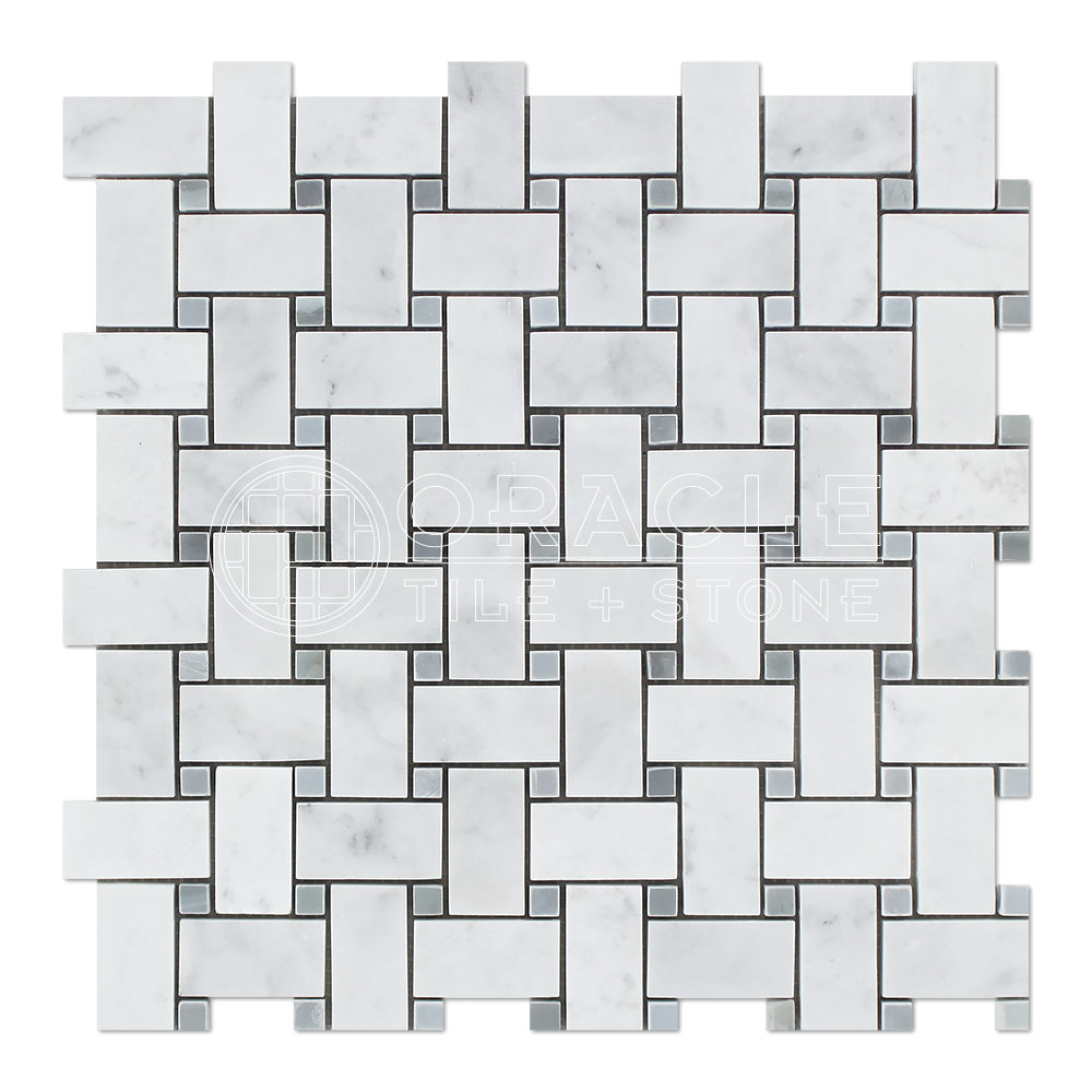Carrara White Italian (Bianco Carrara) Marble Basketweave Mosaic Tile