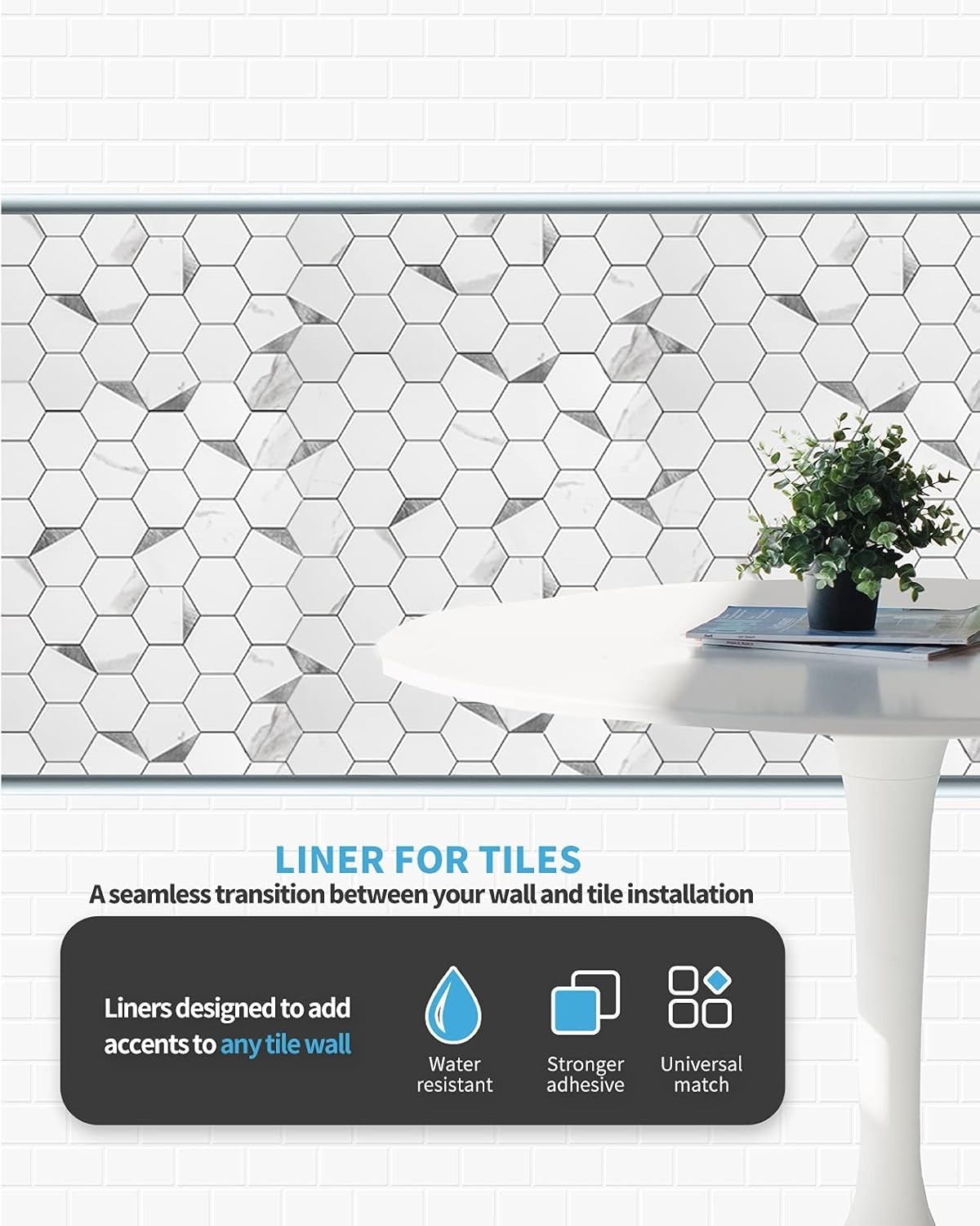 Versatile 25 Ft Self-Adhesive PVC Backsplash Trim – Water-Resistant Design