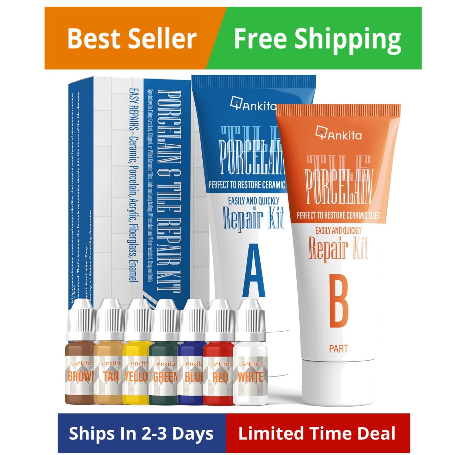 Tile Repair Kit, Ceramic Tile Repair Kit for Chips & Crack Color Match, Porce…