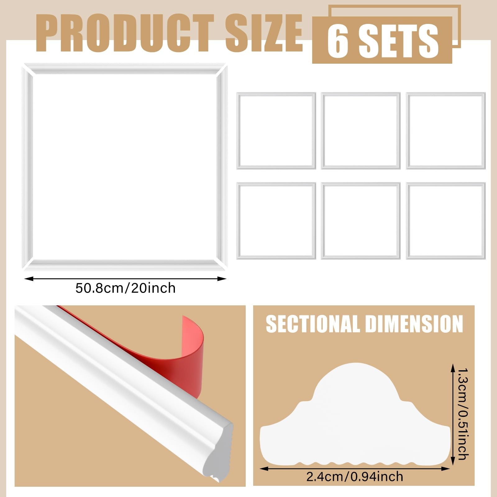 White Peel & Stick PreCut Picture Frame Accent Wall Molding Wainscoting Kit