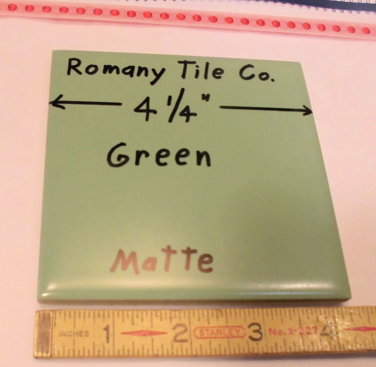 1 pc. Matte Ceramic Tile *Green* by The Romany Tile Co. 4-5/16″ Vintage NOS