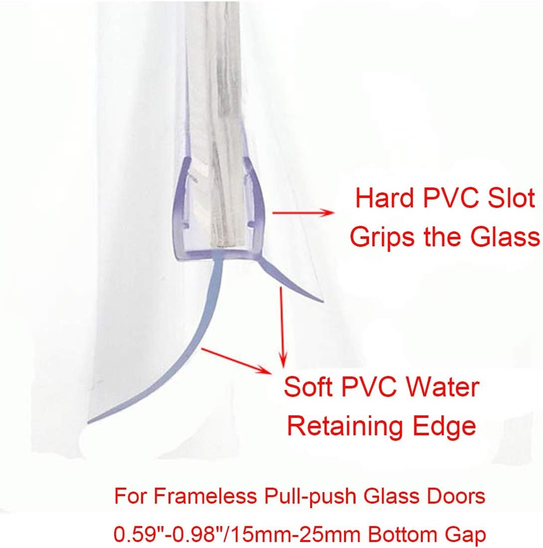 Frameless Shower Door Bottom Seal with Drip Rail 1/4″ 1/4"(6mm), Clear
