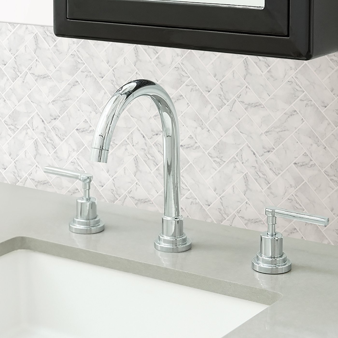 Wallpops Herringbone Carrara Marble Farmhouse Peel and Stick Tile Backslash DIY