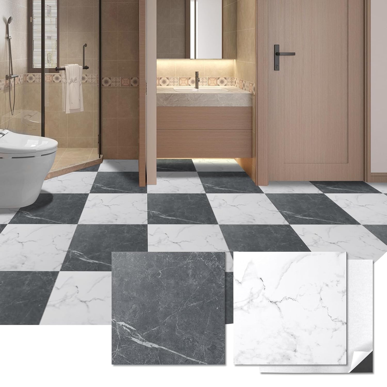 Peel and Stick Vinyl Floor Tiles 30-Pack 12 x 12 inch, Self Adhesive Waterpro…
