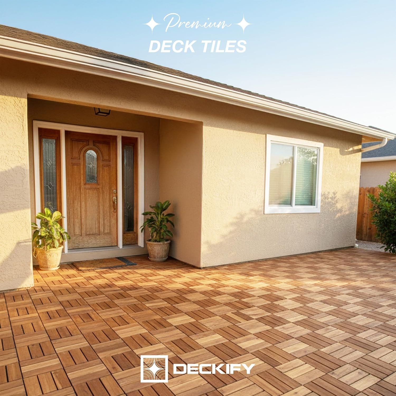 Golden Teak Acacia Wood Patio Deck Tiles 12×12 Outdoor Wood Decking Tiles