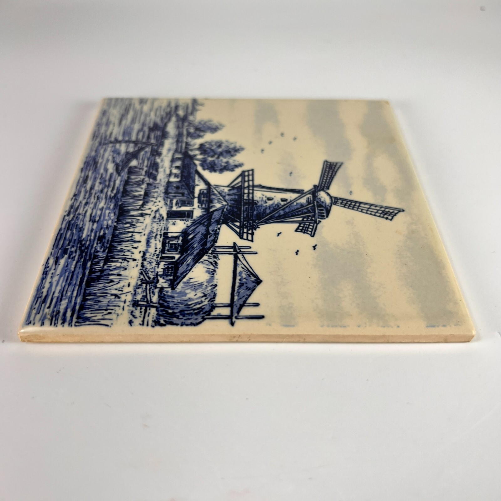 Vtg Villeroy & Boch Joa Tile Delft Blue Hand Painted Dutch Windmill