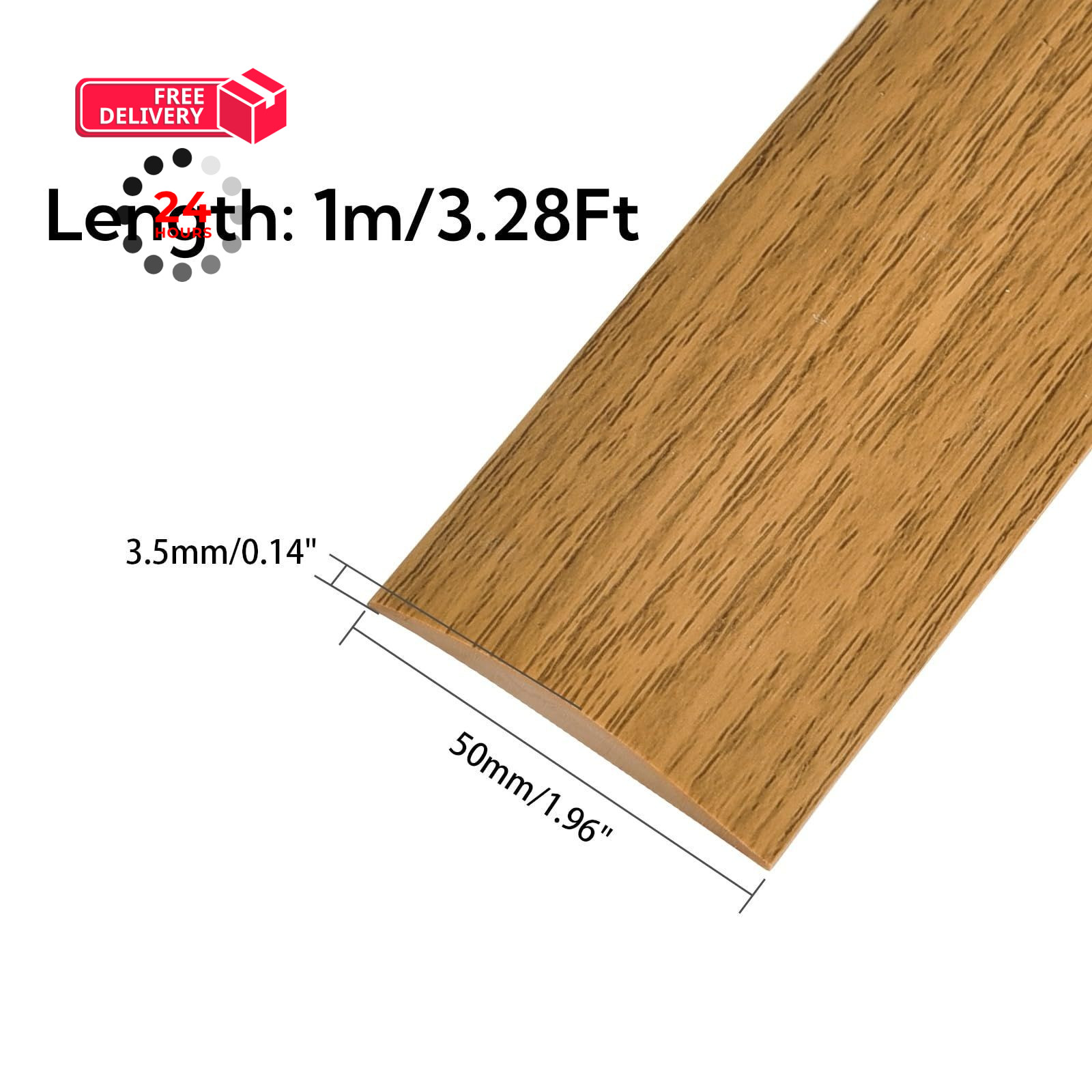 Vinyl Floor Transition Strip, Self Adhesive 3.28Ft, Light Brown Wood Grain