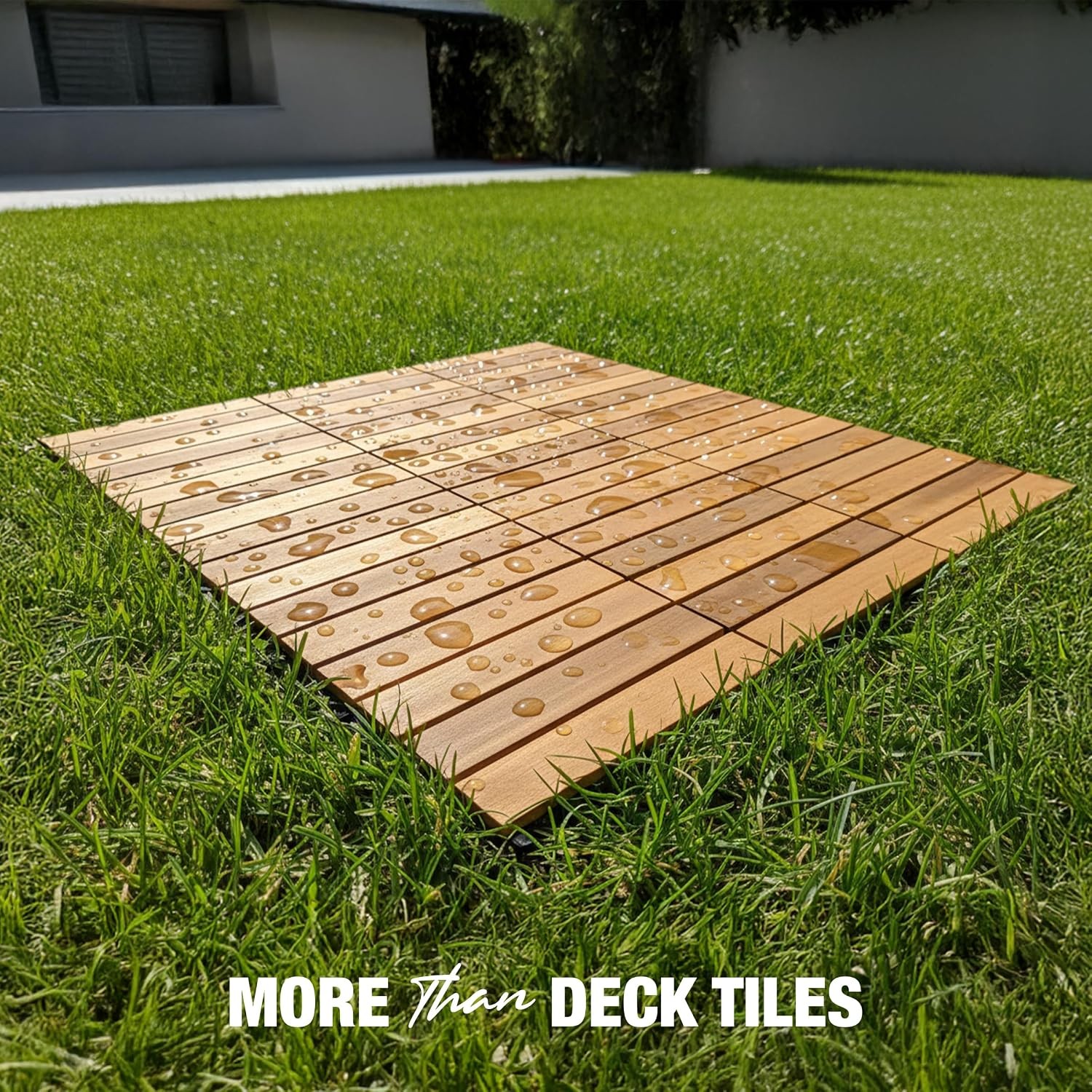 Acacia Wood Interlocking Deck Tiles 12″x12″x0.9″ Golden Teak Striped Hardwood
