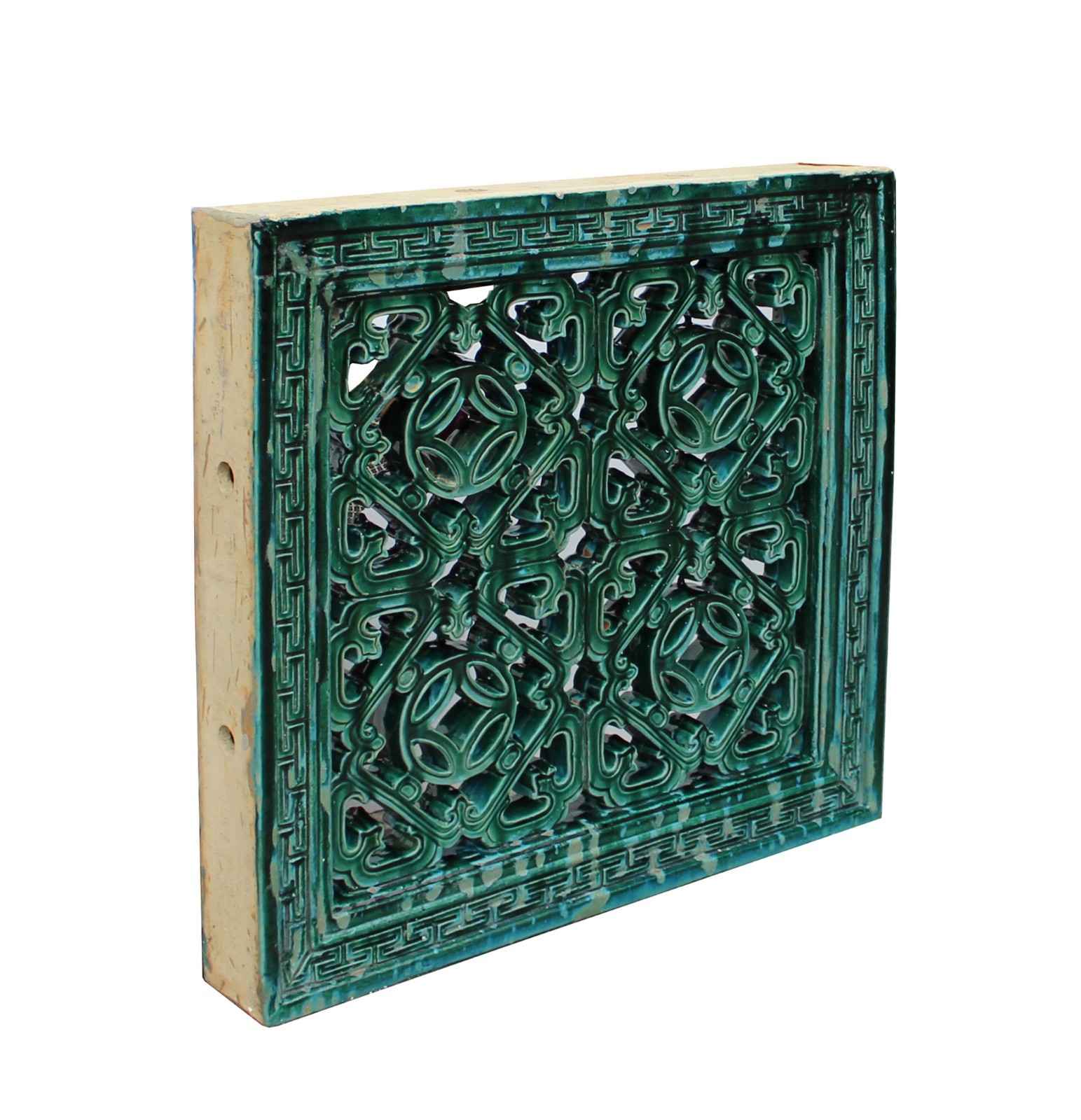 Large Chinese Oriental Green Glaze Square Ru Yi Clay Tile cs3973