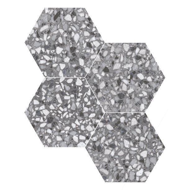 Industry Tile 9×10 Hexagon Terrazzo Gray Porcelain Tile (8.08 sq ft per case)