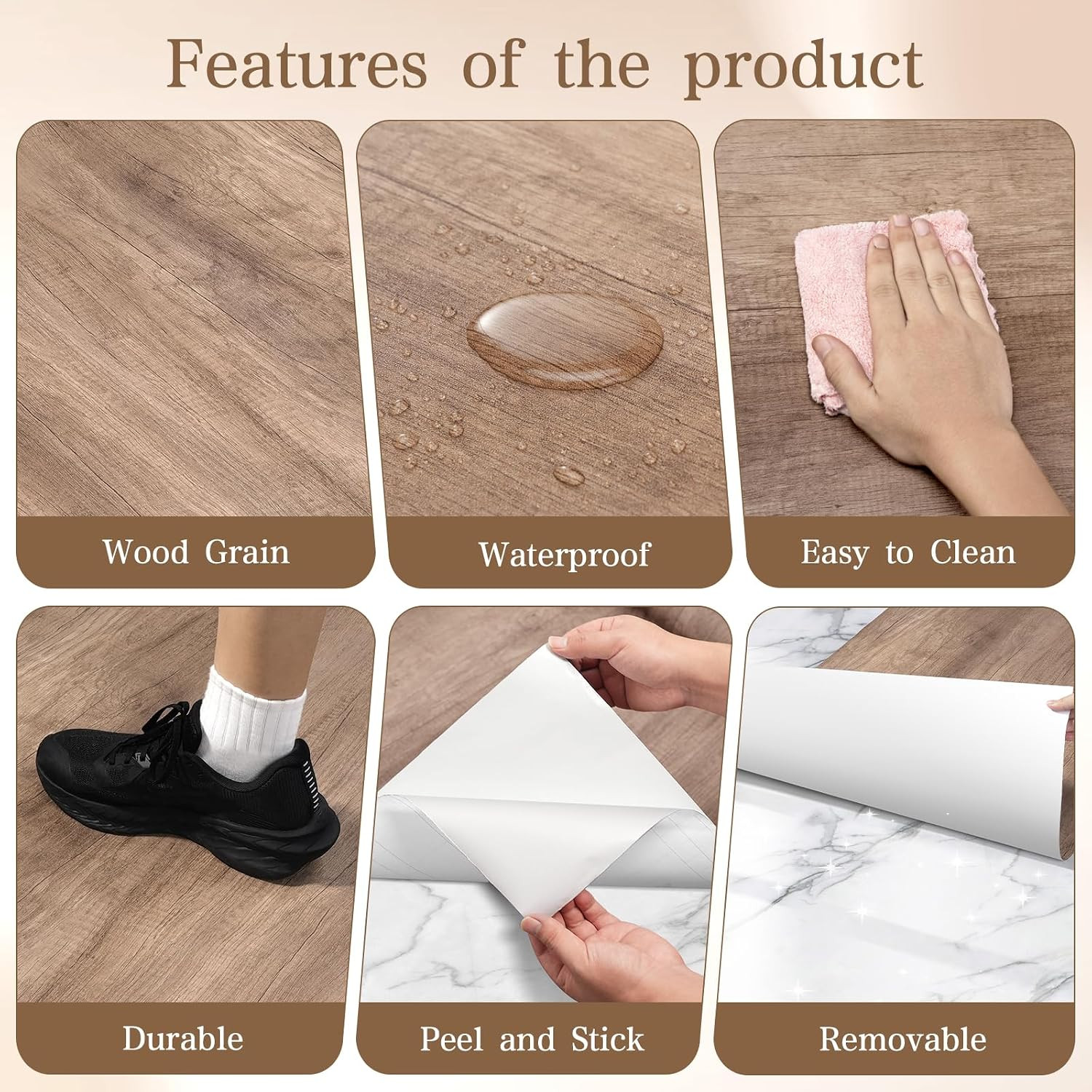 Peel and Stick Floor Tile Vinyl Flooring Roll 23″X 118″/19.4 Sq.Ft Linoleum Lami