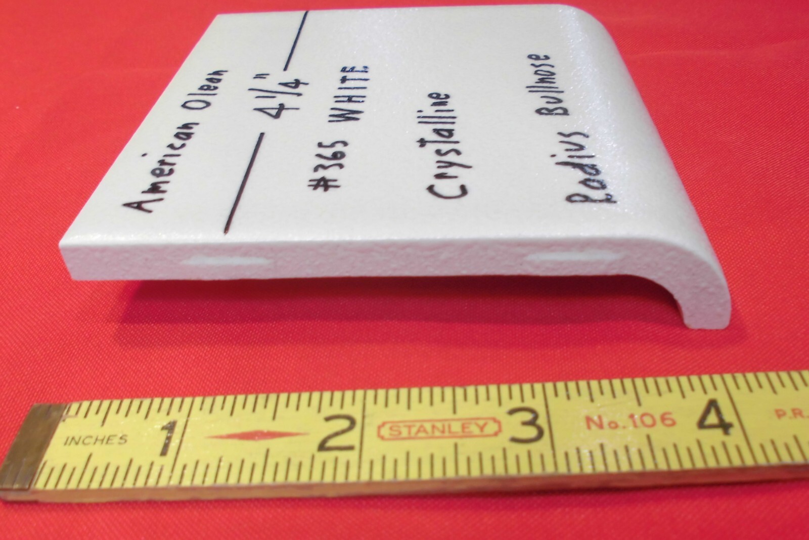 1 pc. WHITE: Crystalline Ceramic Radius Bullnose Tile 4-1/4” American Olean Co.
