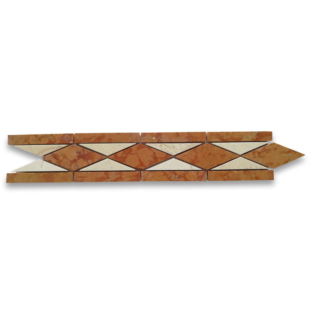 B0006P Marble Mosaic Border Listello Accent Tile Classic Rossa 3×7.9 Polished