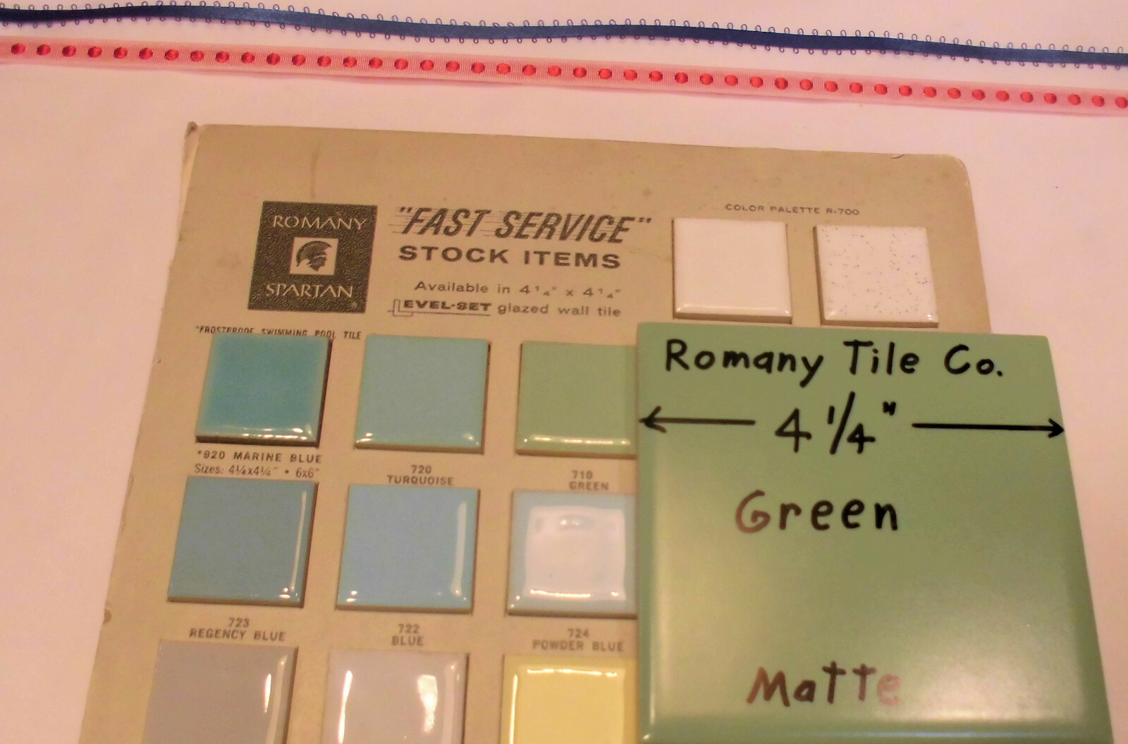 1 pc. Matte Ceramic Tile *Green* by The Romany Tile Co. 4-5/16″ Vintage NOS