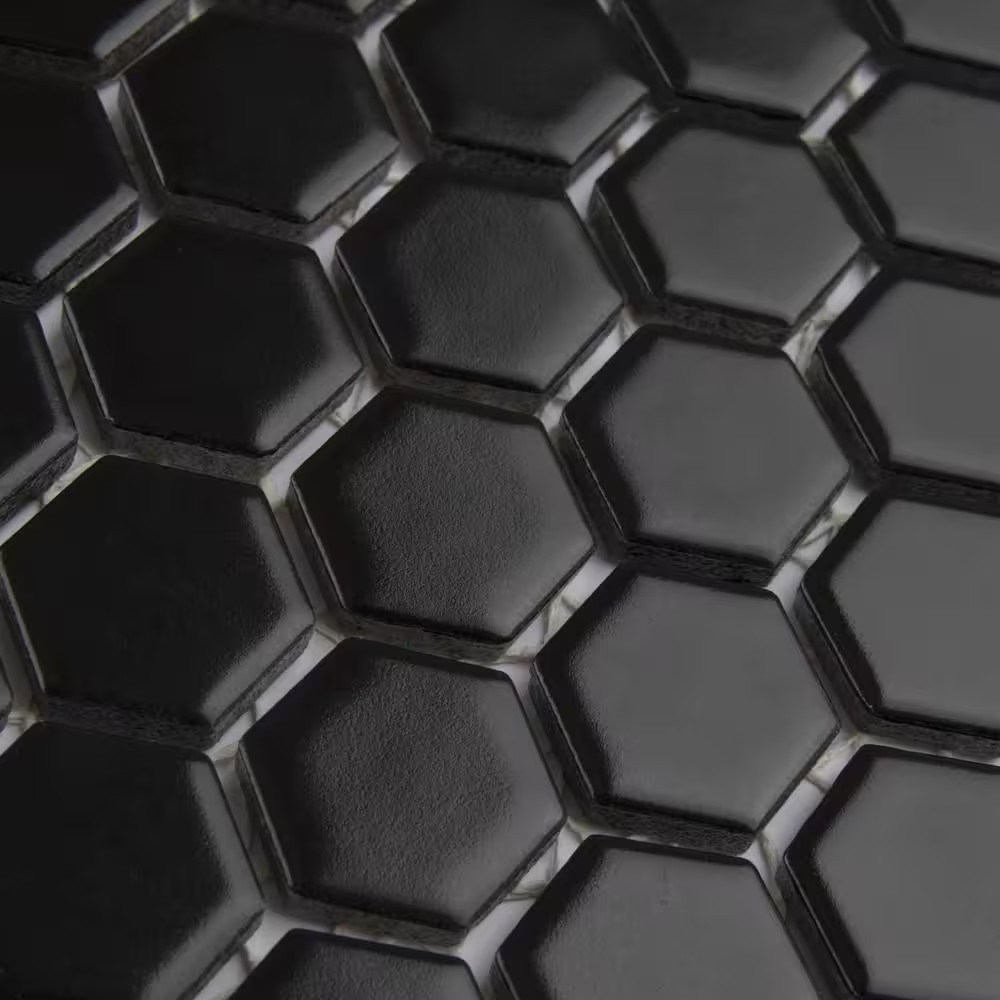 Metro 1 In. Hex Matte Black 10-1/4 In. X 11-7/8 In. Porcelain Mosaic Tile (8.6 S