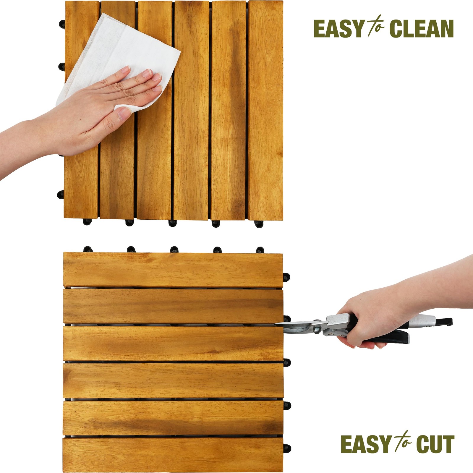 Premium Acacia Wood Interlocking Deck Tiles, 9 PCS 12″x12″x0.9″ Floor Tiles, …