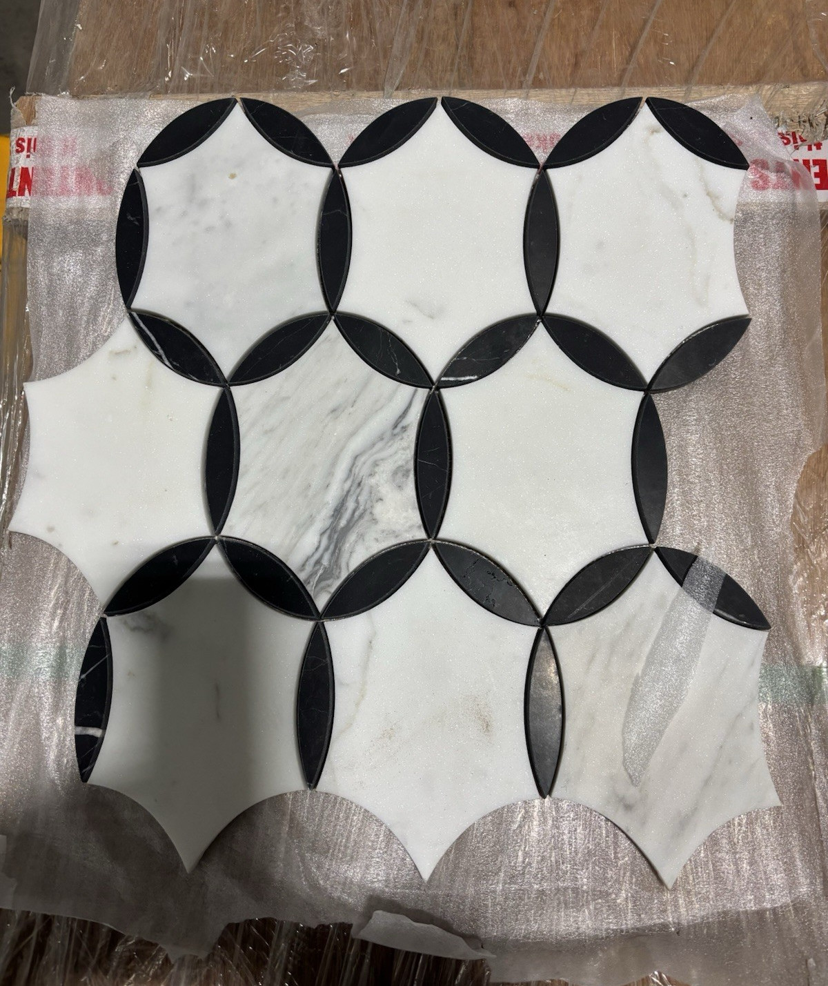 Carrara White & Black Italian Marble Geometric Mosaic Polished Gloss
