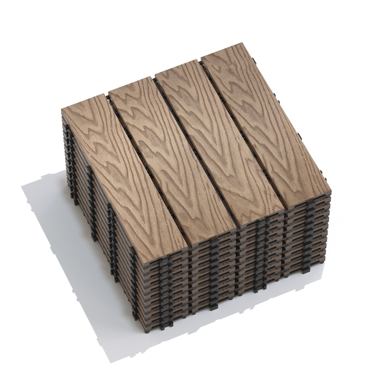 WPC Patio Tiles 22-Pack DIY Interlocking Decking 11.8″ Indoor Outdoor