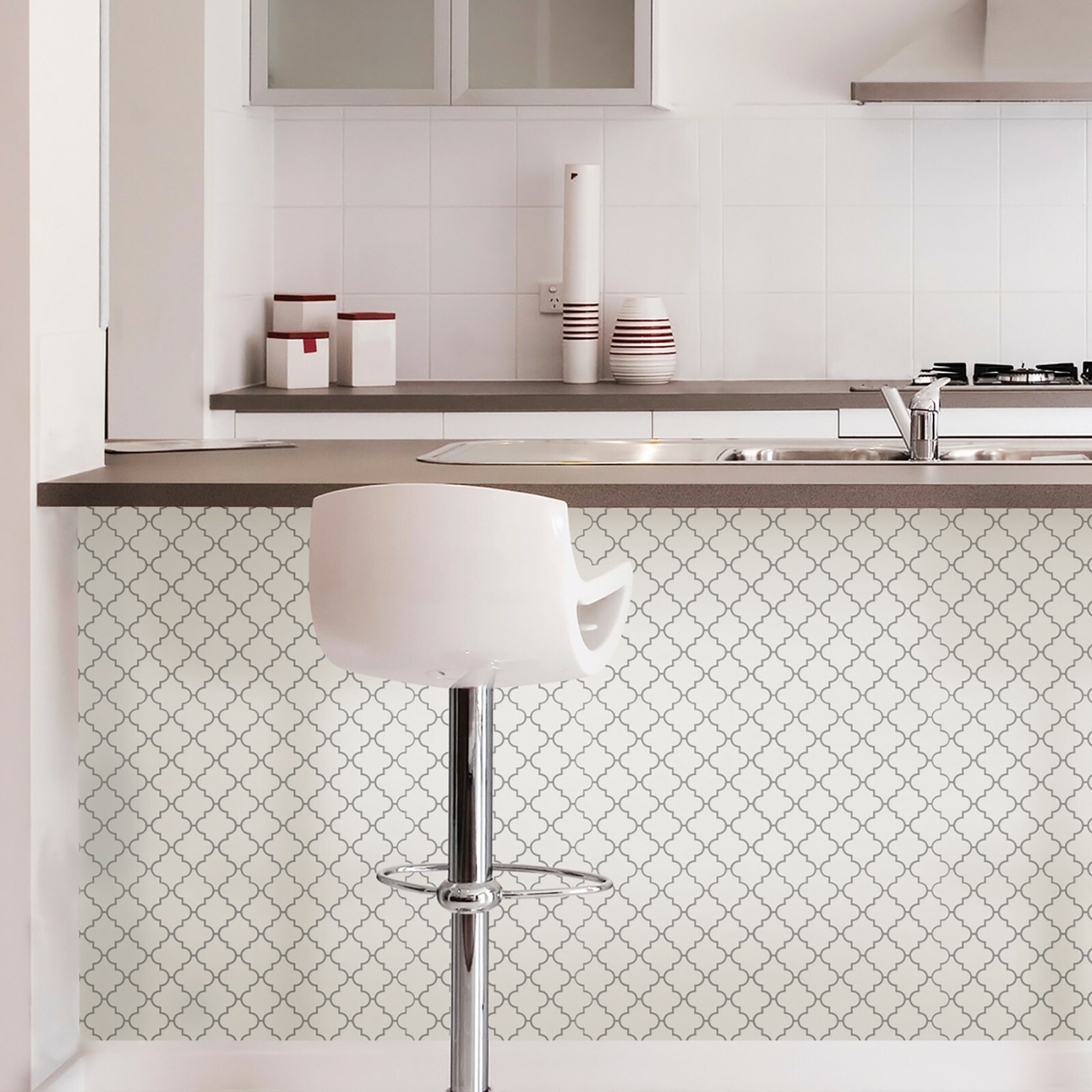 Quatrefoil Farmhouse White and Gray Modern Peel and Stick Backsplash Tile Diy