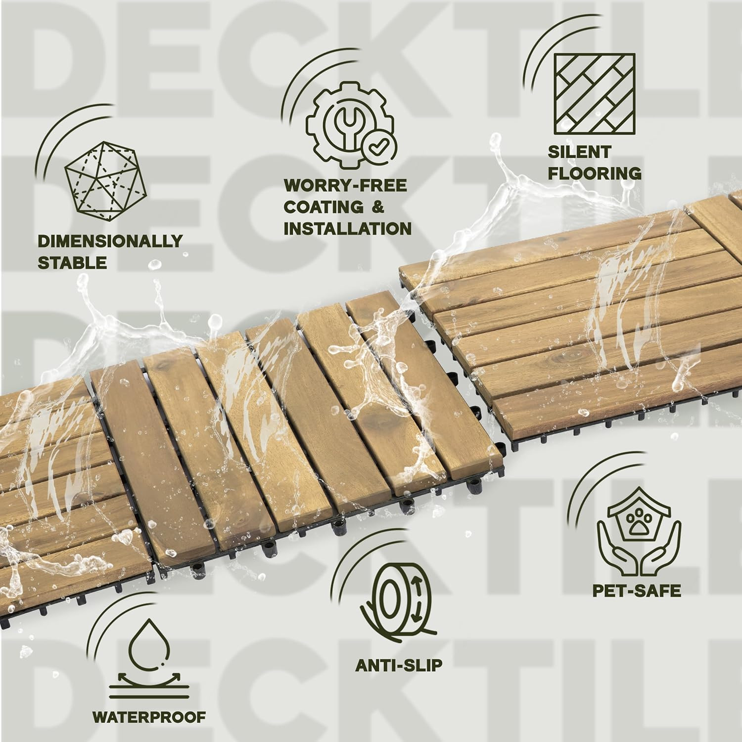 Acacia Wood Deck Tiles 9 Pcs Interlocking Snap Flooring Patio Balcony Pool