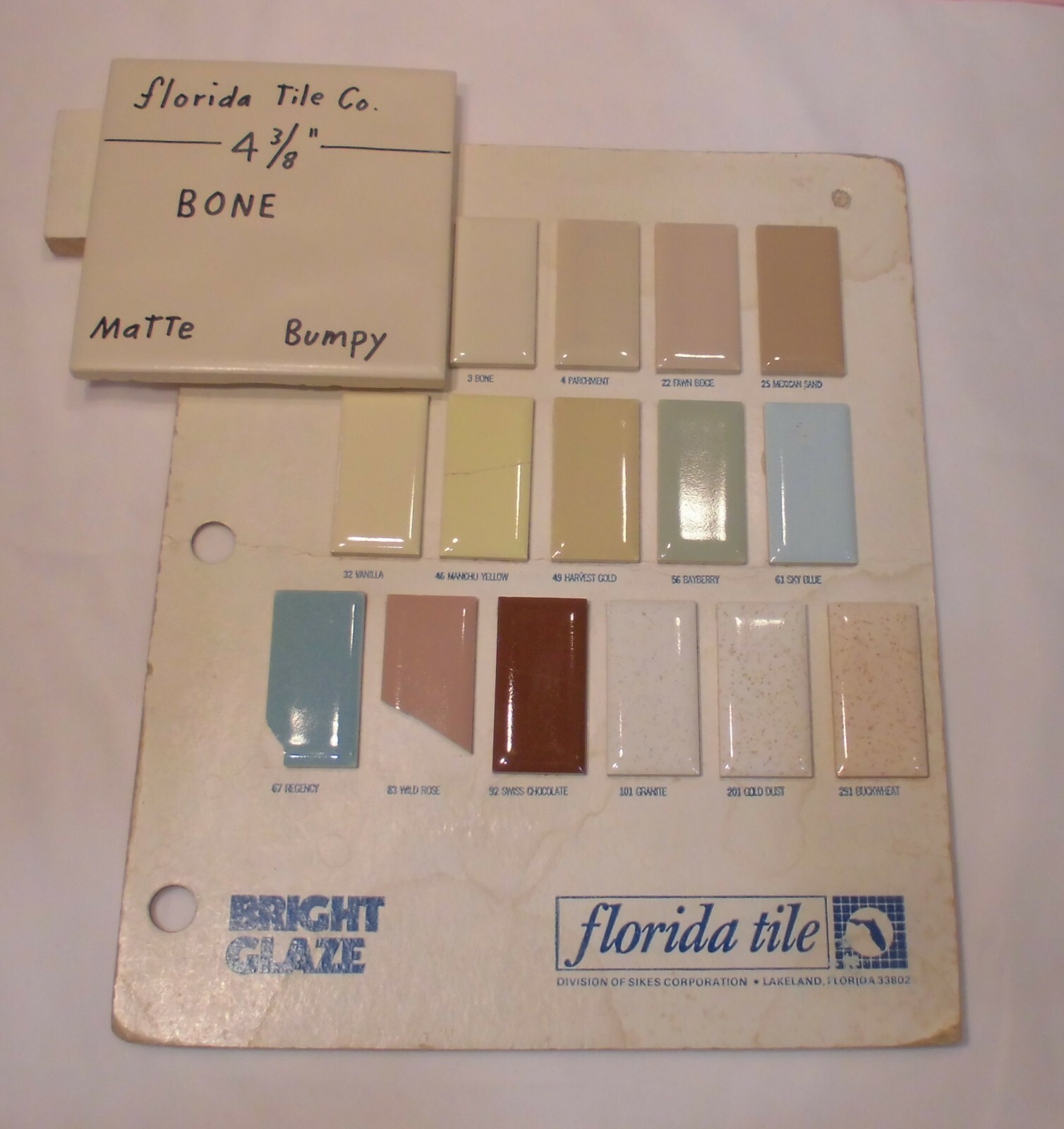1 pc. Bone: Bumpy Matte Ceramic Tile 4-3/8″ by Florida: Big Thumb Prints, New