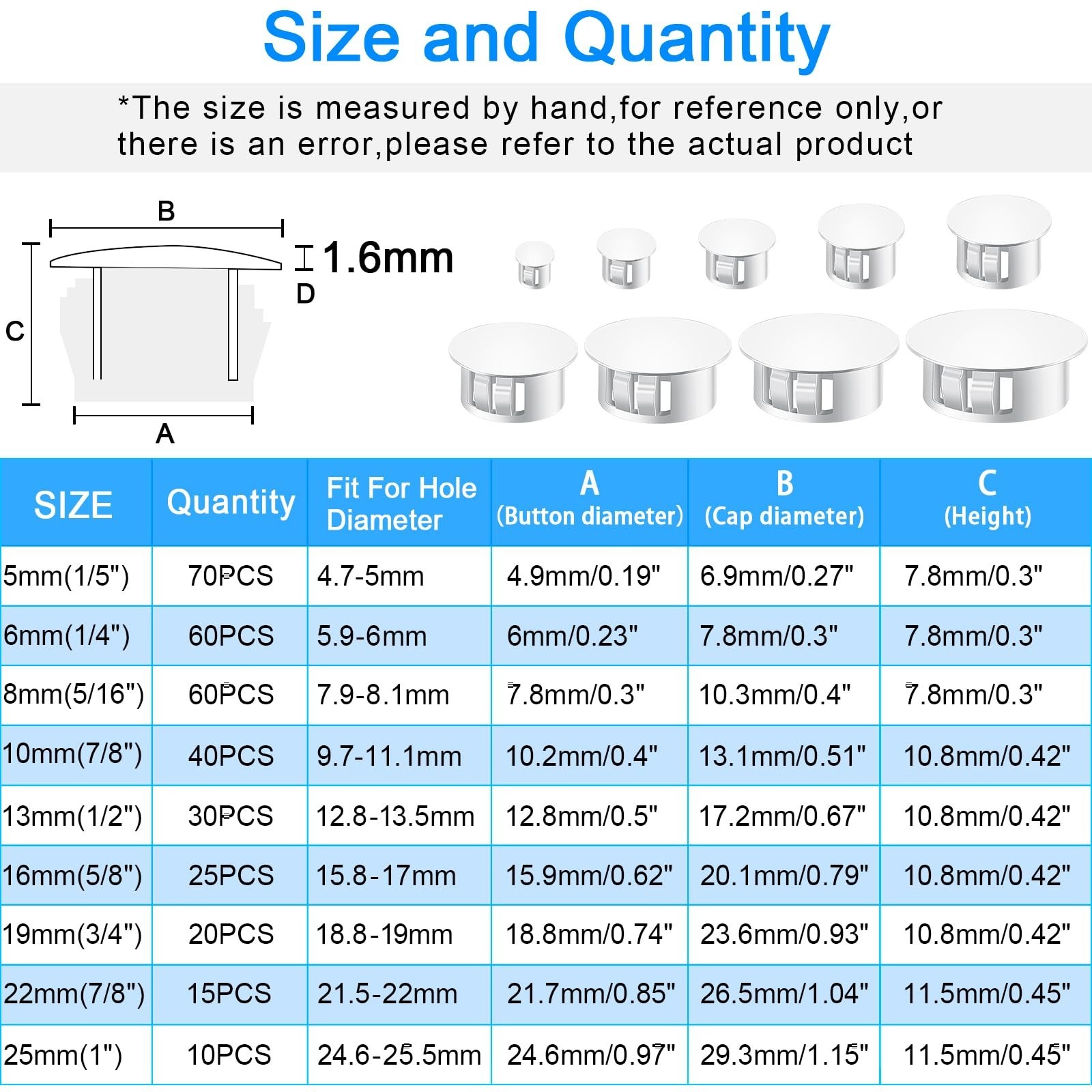 200Pcs White Nylon Hole Plug Set (9 Sizes: 1″, 7/8″, 3/4″, 5/8″, 1/2″, 3/8″, …