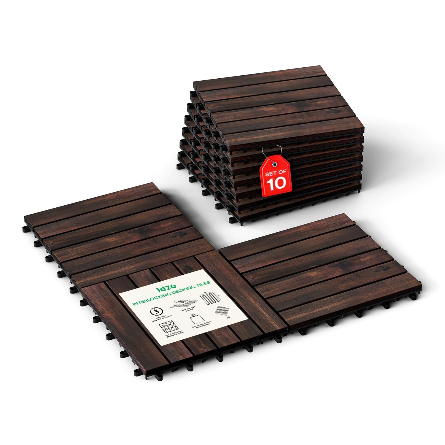 10 PCS Interlocking Deck Tiles – Waterproof Acacia Wood for Indoor & Outdoor Use