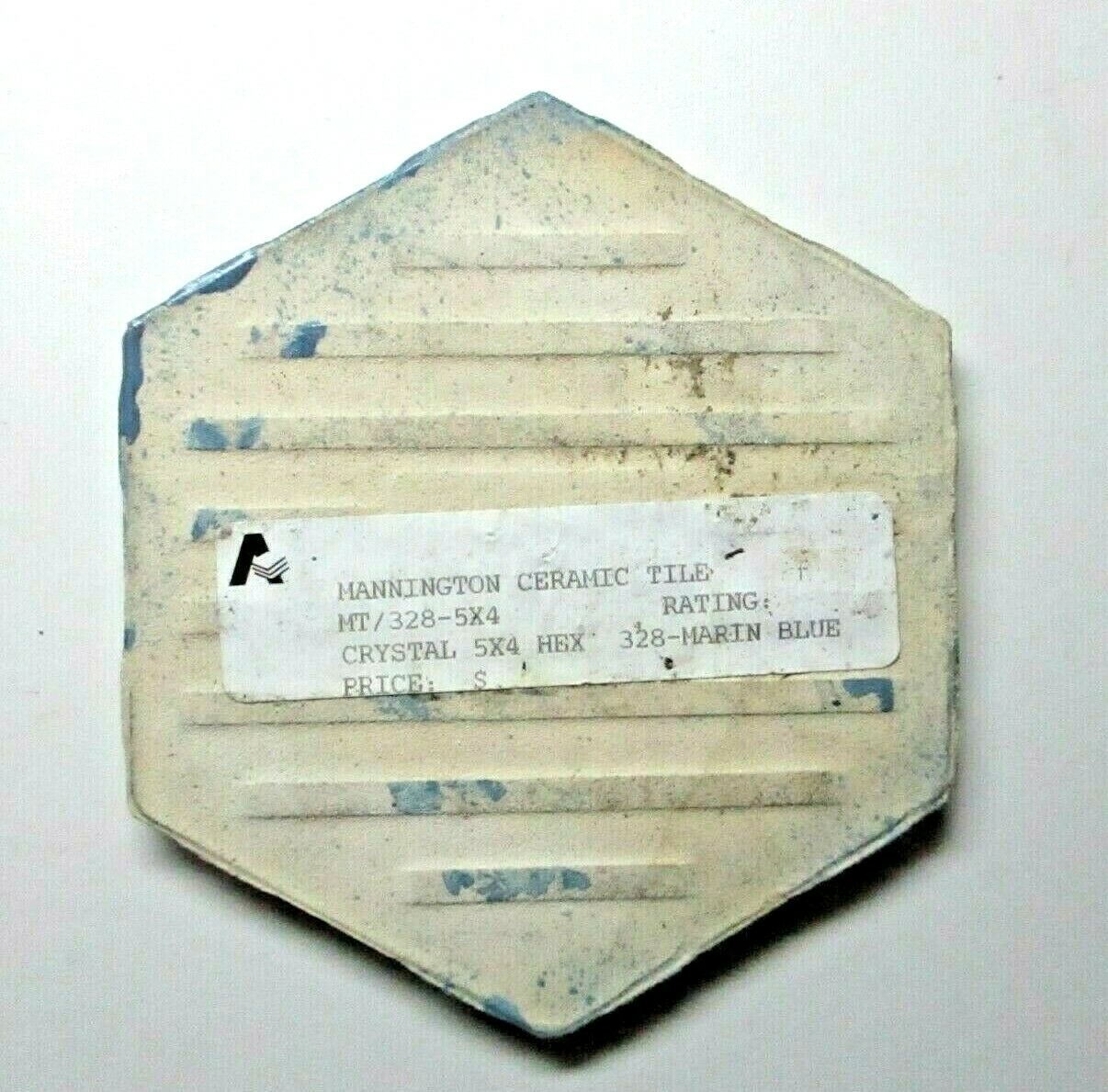 1 Tile Mannington USA Hexagon 4-3/8″ Crystalline 328 Marine Blue Ceramic Vtg MCM
