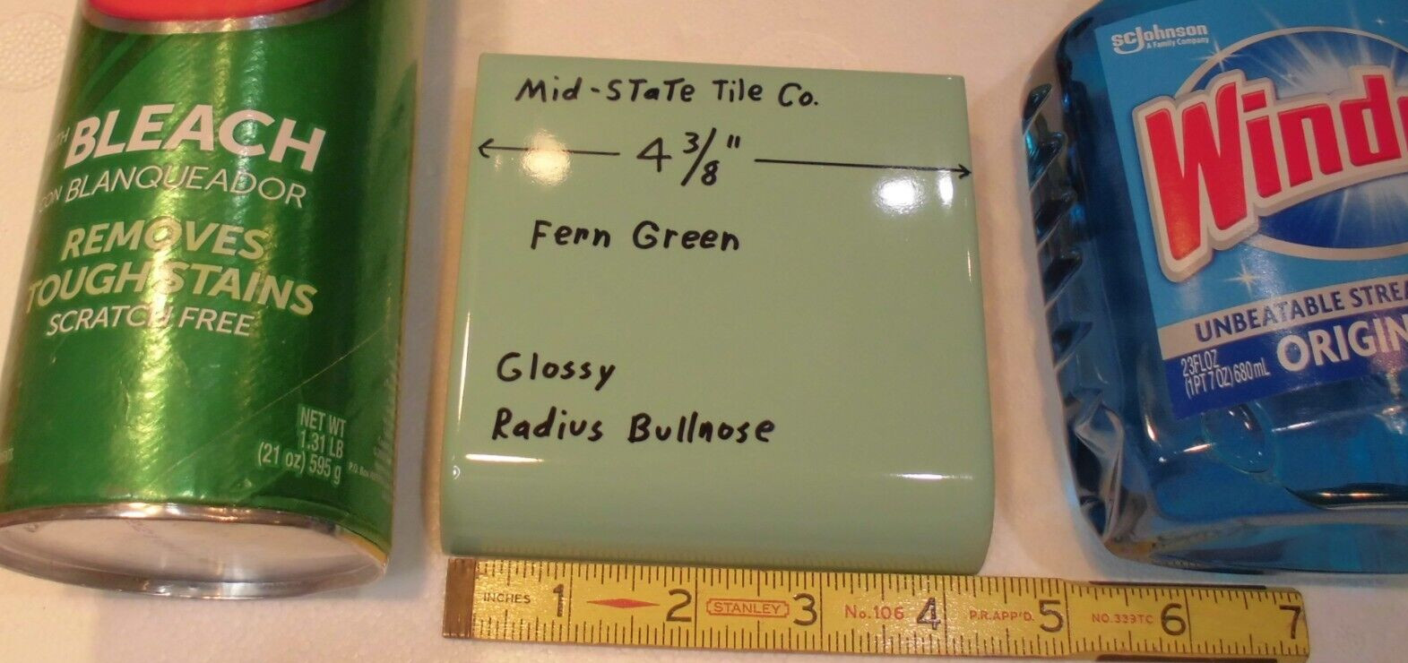 1 Fern Green: Radius Bullnose Ceramic Tile 4-3/8″ by Mid-State: Glossy Mud Caps